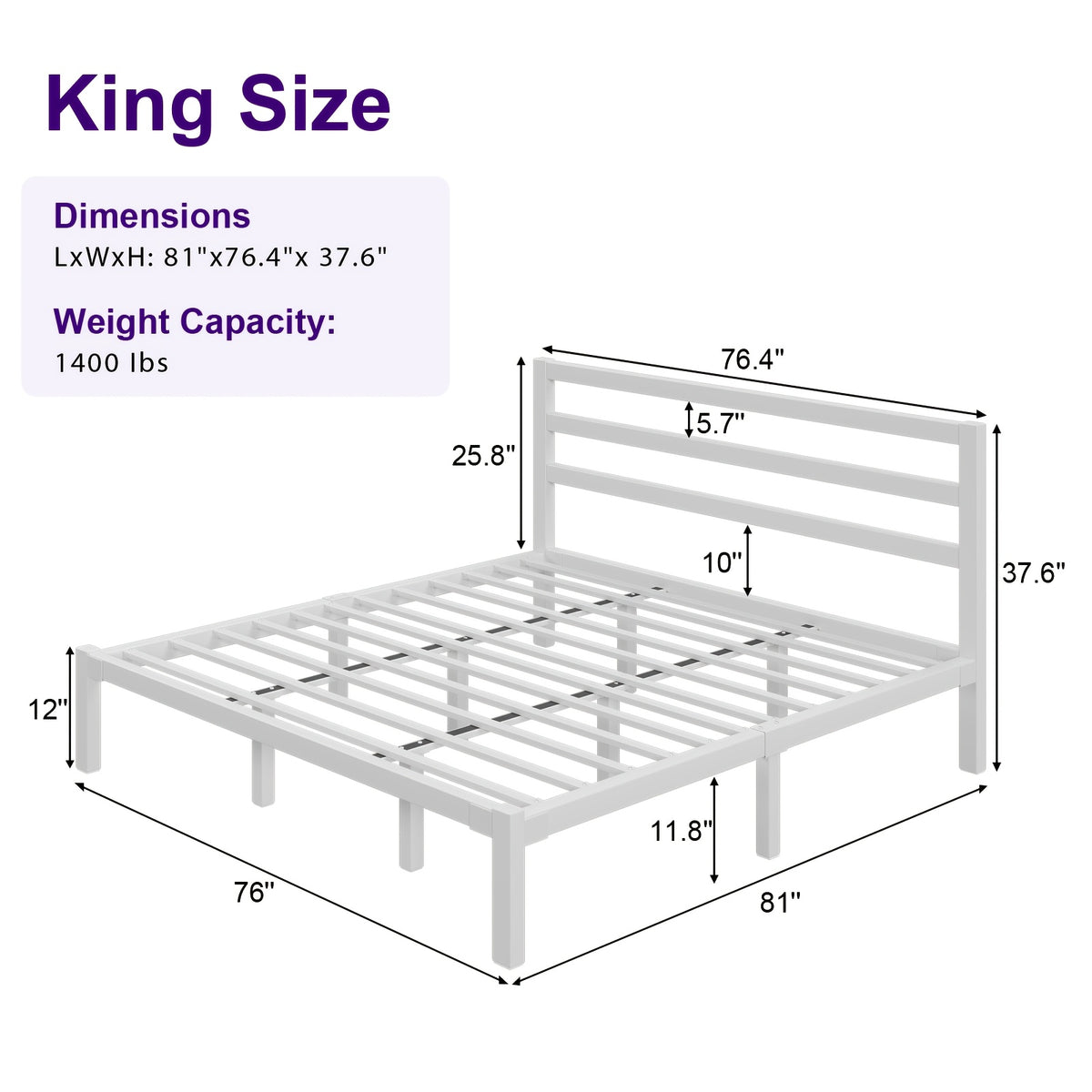 Bed Frame shown in the 【white】, King option