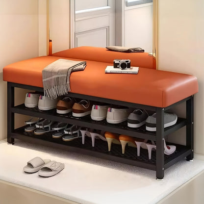 Entryway Bench, Entryway Shoe Bench with Cushion and Storage Rack, Metal Frame Shoe shown in the main product view
