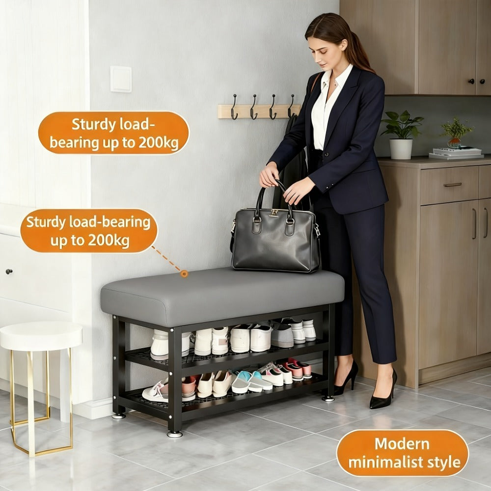 Metal Entryway Bench with Padded Seat for Comfortable Everyday Seating, in Grey detail image - detail view 4