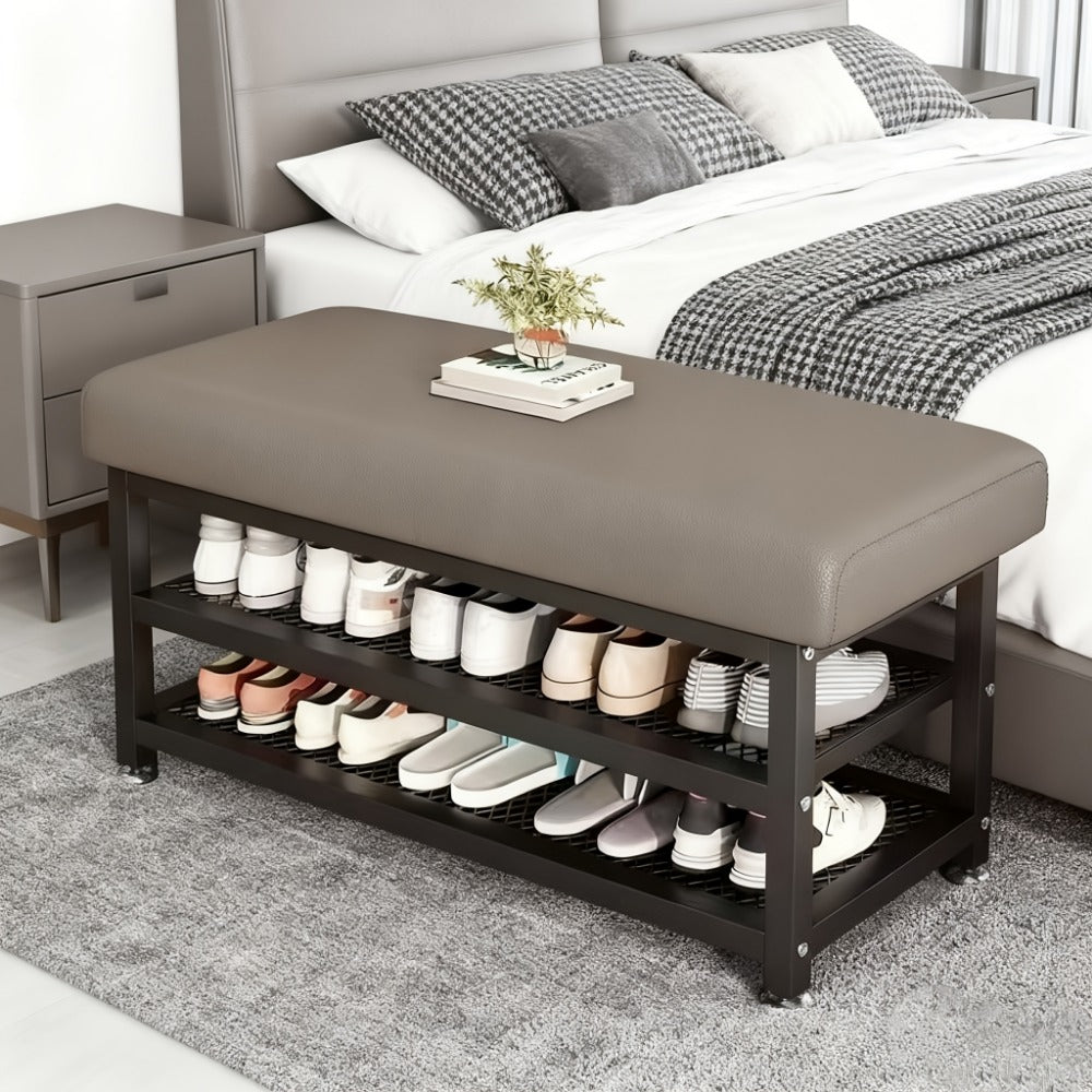 Metal Entryway Bench with Padded Seat for Comfortable Everyday Seating, in Grey detail image - detail view 8