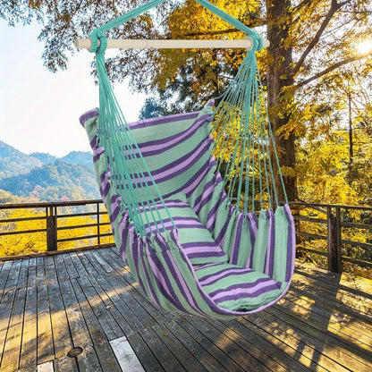 Metal Hammock Swing Chair with Macrame Weave and Canvas Seat for Patio detail image - detail view 6