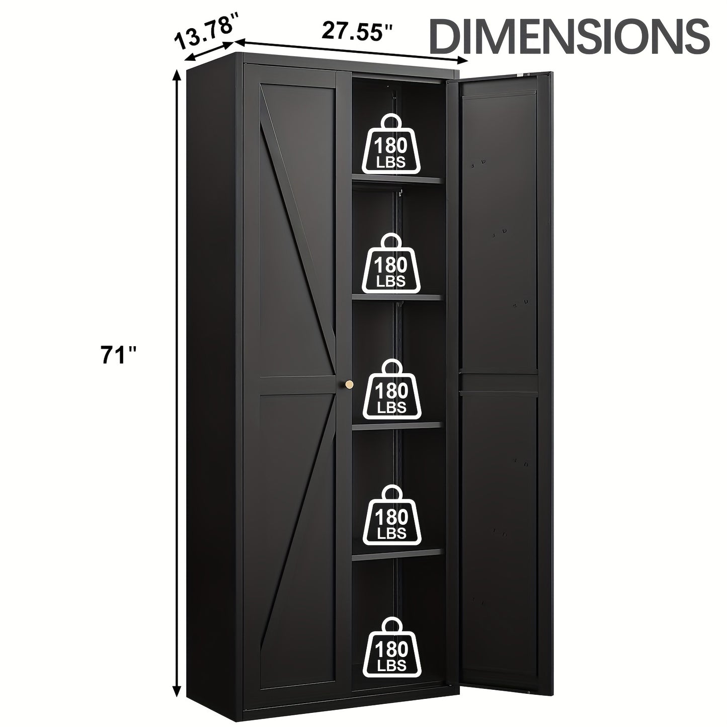 Storage Cabinet shown in the 71 inch Black option