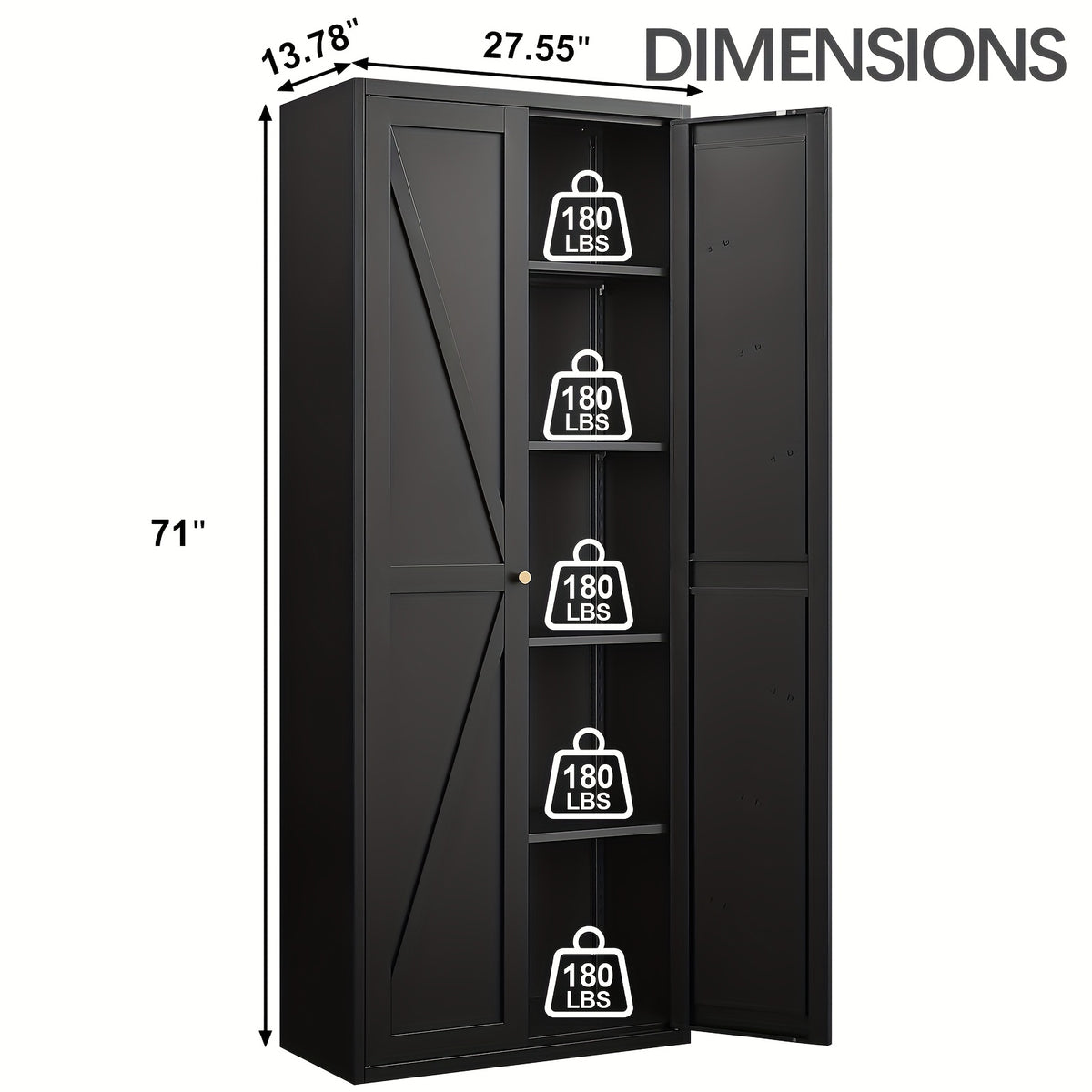 Storage Cabinet shown in the 71 inch Black option