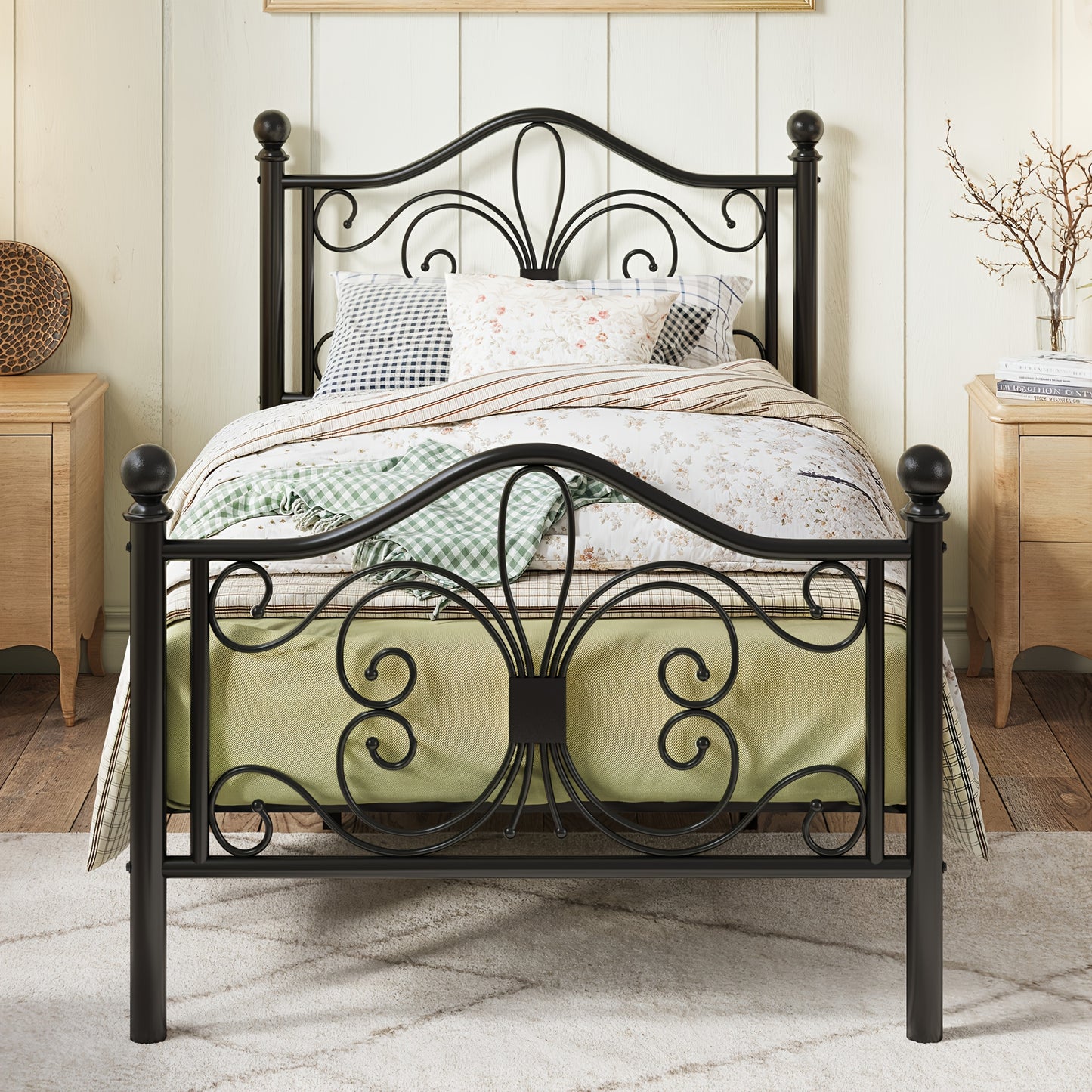 Platform Bed Frame shown in the Black, Twin option
