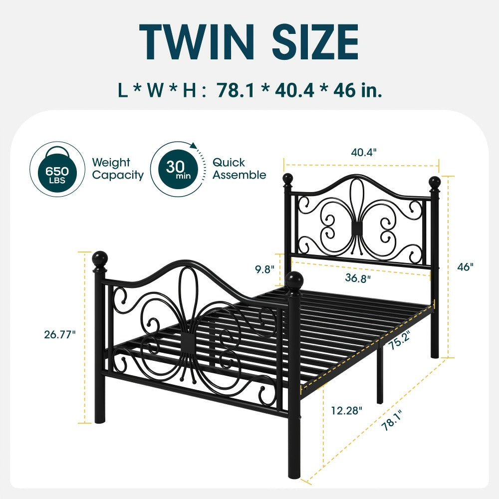 Metal Platform Bed Frame with Headboard and Footboard and No Box Spring Needed for Bedroom detail image - detail view 6