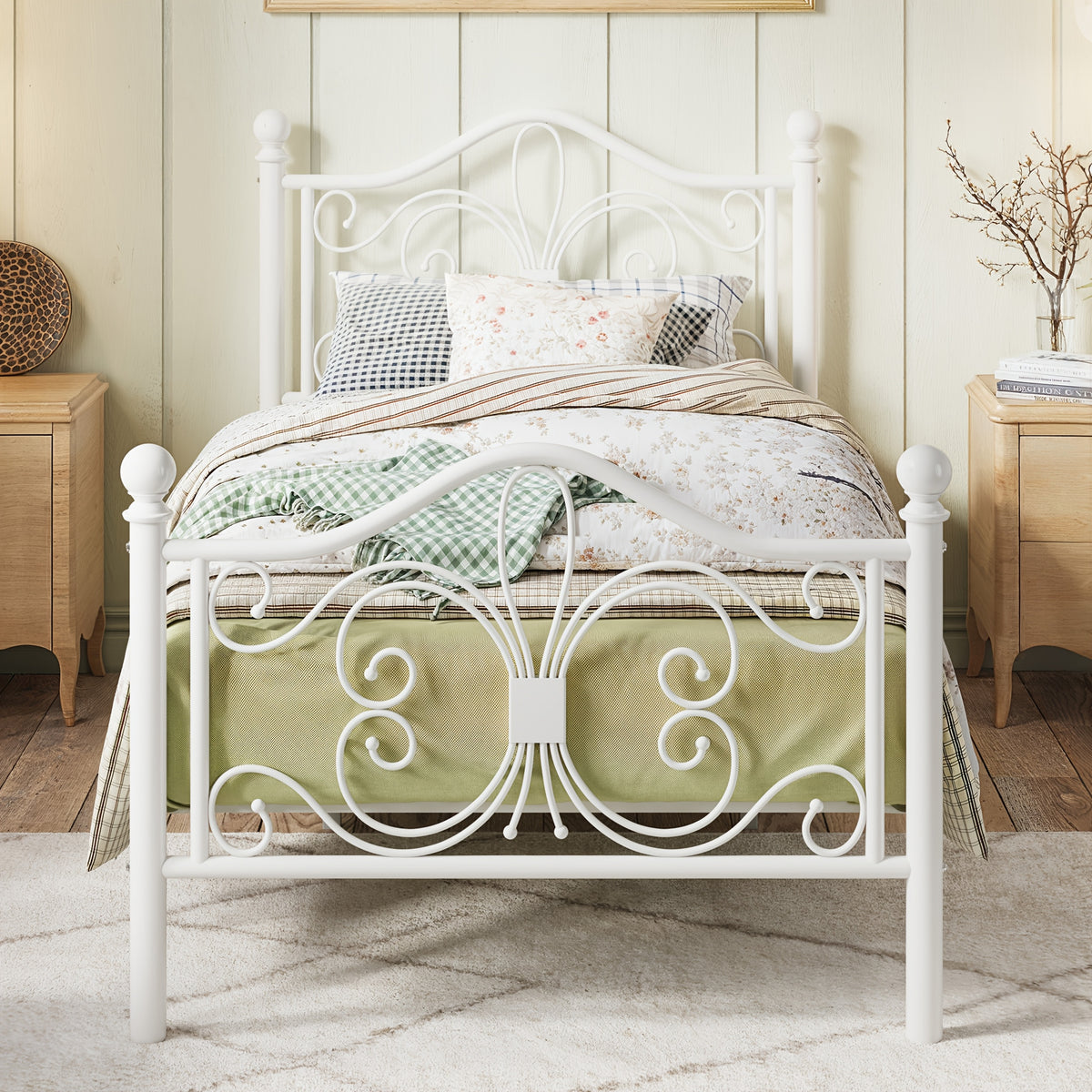 Platform Bed Frame shown in the White, Twin option