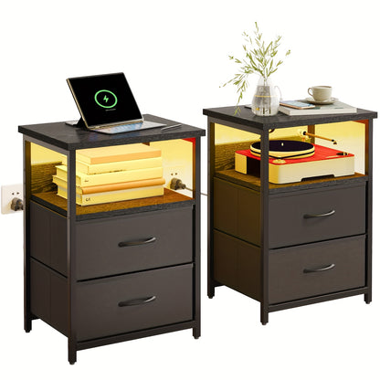 Nightstand shown in the 2pcs-2 Drawers-Black2 option