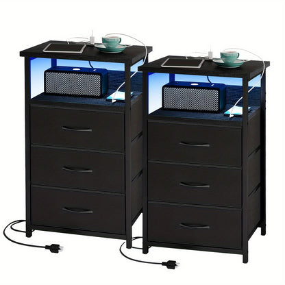 Nightstand shown in the 2pcs-3 Drawers-Black option