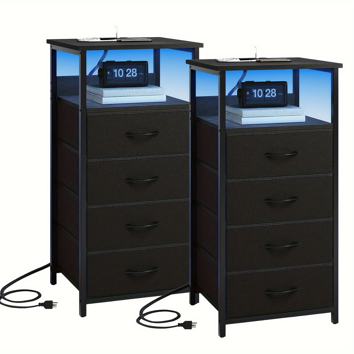Nightstand shown in the 2pcs-4 Drawers-Black option