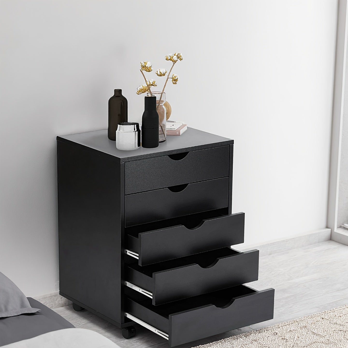 Storage Cabinet shown in the 5 Drawers black option