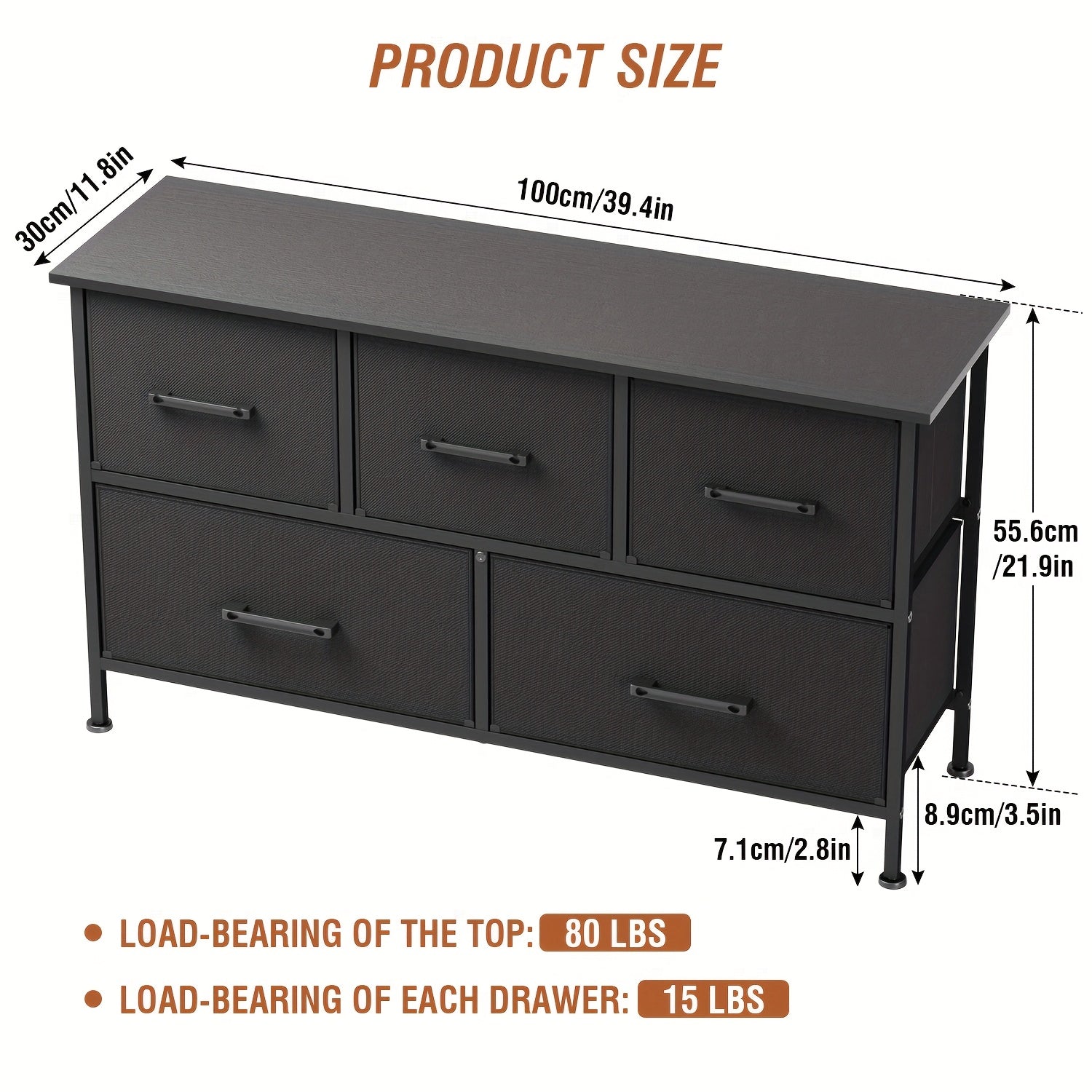 Dresser shown in the Black, 5-Drawers option