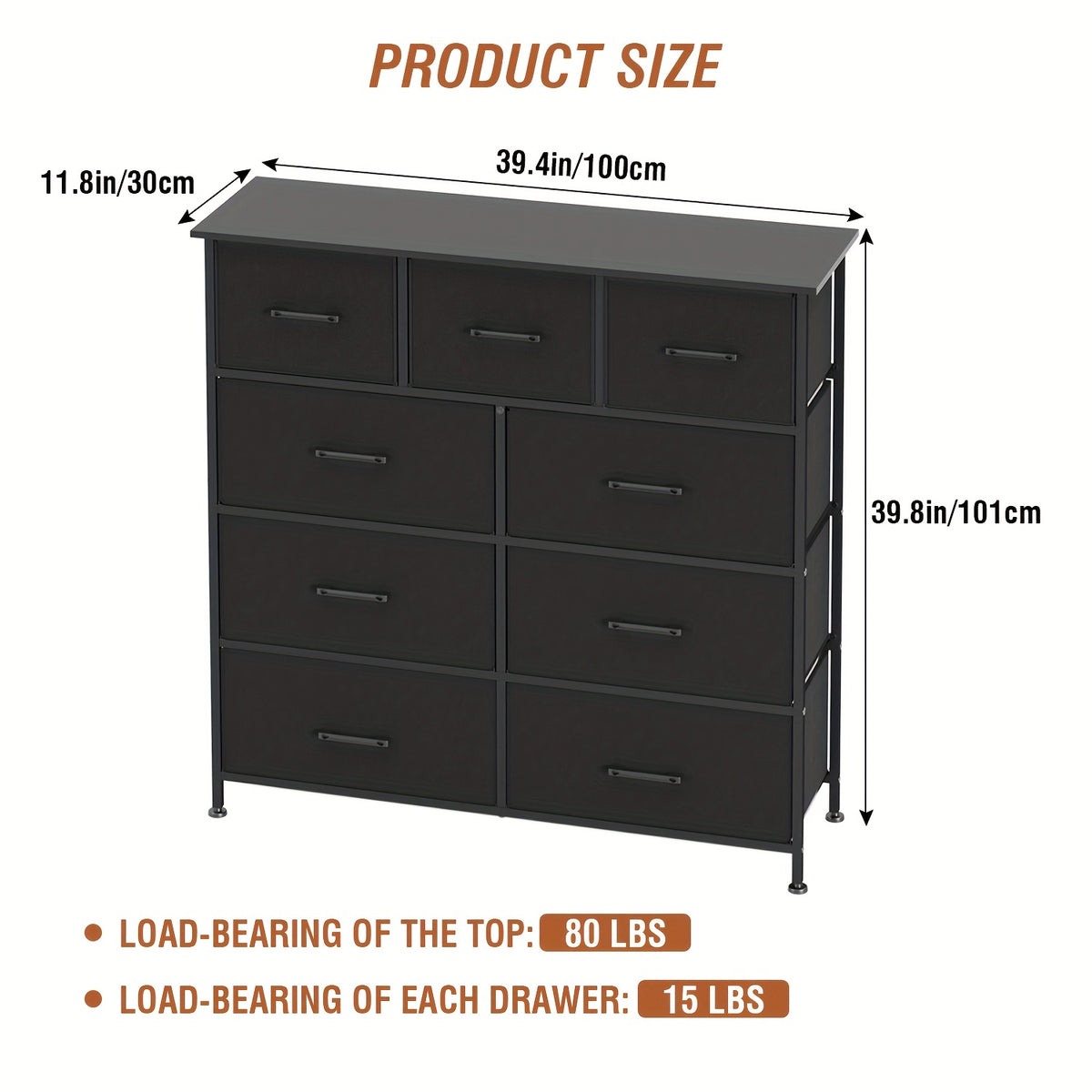 Dresser shown in the Black, 9-Drawers option