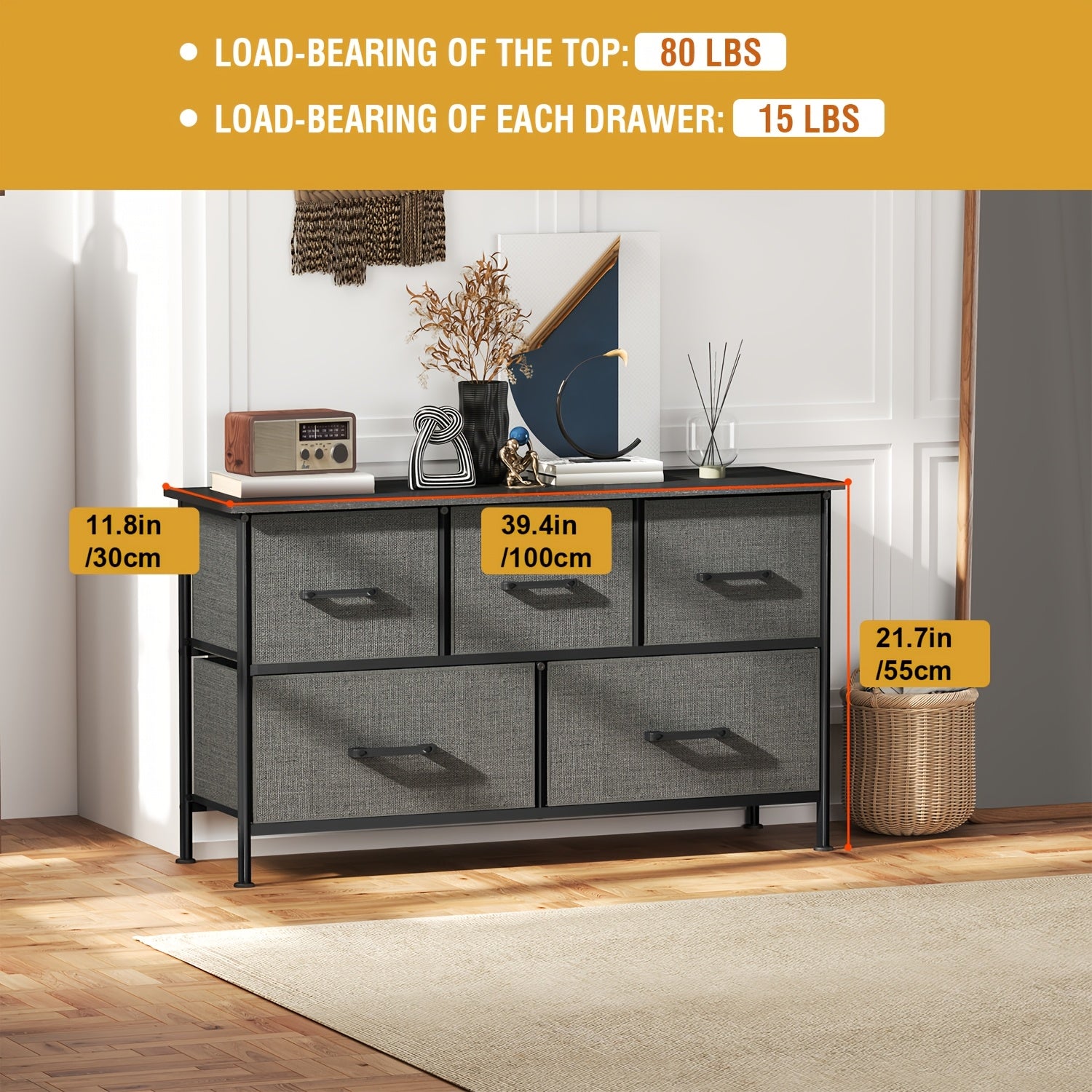 Dresser shown in the Grey, 5-Drawers option