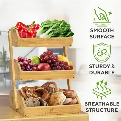 Multi-Tier Bamboo Fruit Basket with Non-Slip Base for Kitchen detail image - detail view 16