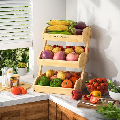 Multi-Tier Bamboo Fruit Basket with Non-Slip Base for Kitchen detail image - detail view 20