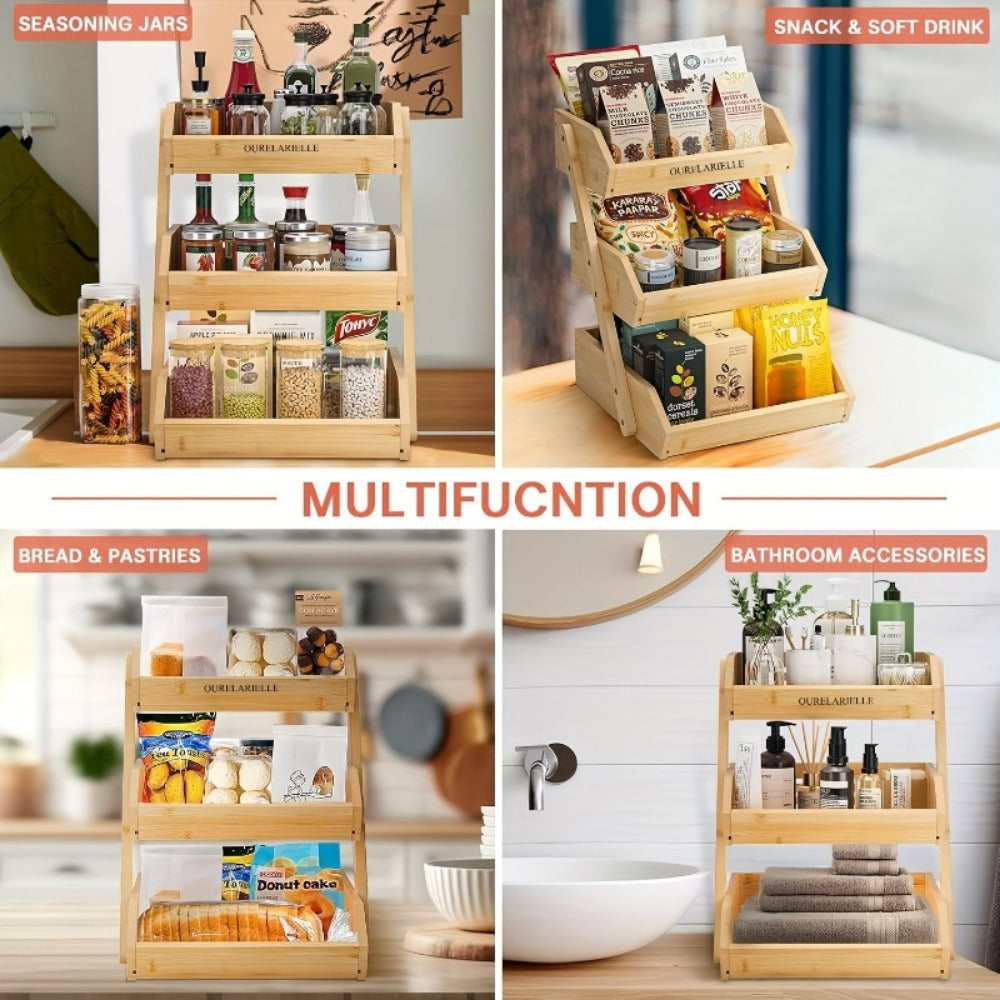Multi-Tier Bamboo Fruit Basket with Non-Slip Base for Kitchen detail image - detail view 7