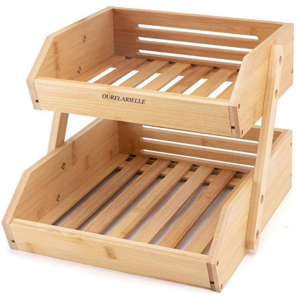 Multi-Tier Bamboo Fruit Basket with Non-Slip Base for Kitchen detail image - detail view 8