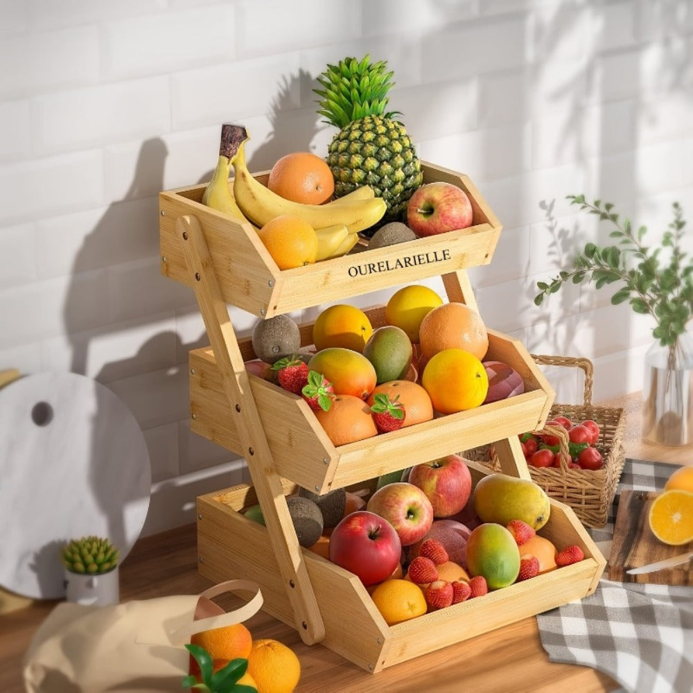 Multi-Tier Bamboo Fruit Basket with Non-Slip Base for Kitchen detail image - detail view 9