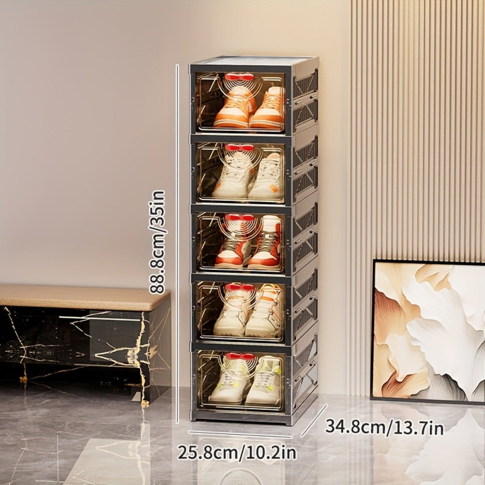 Multi-Tier Foldable Shoe Cabinet with Secure Lid, Covered Shoe Storage detail image - detail view 3