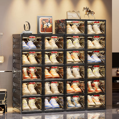 Multi-Tier Foldable Shoe Cabinet with Secure Lid, Covered Shoe Storage detail image - detail view 5