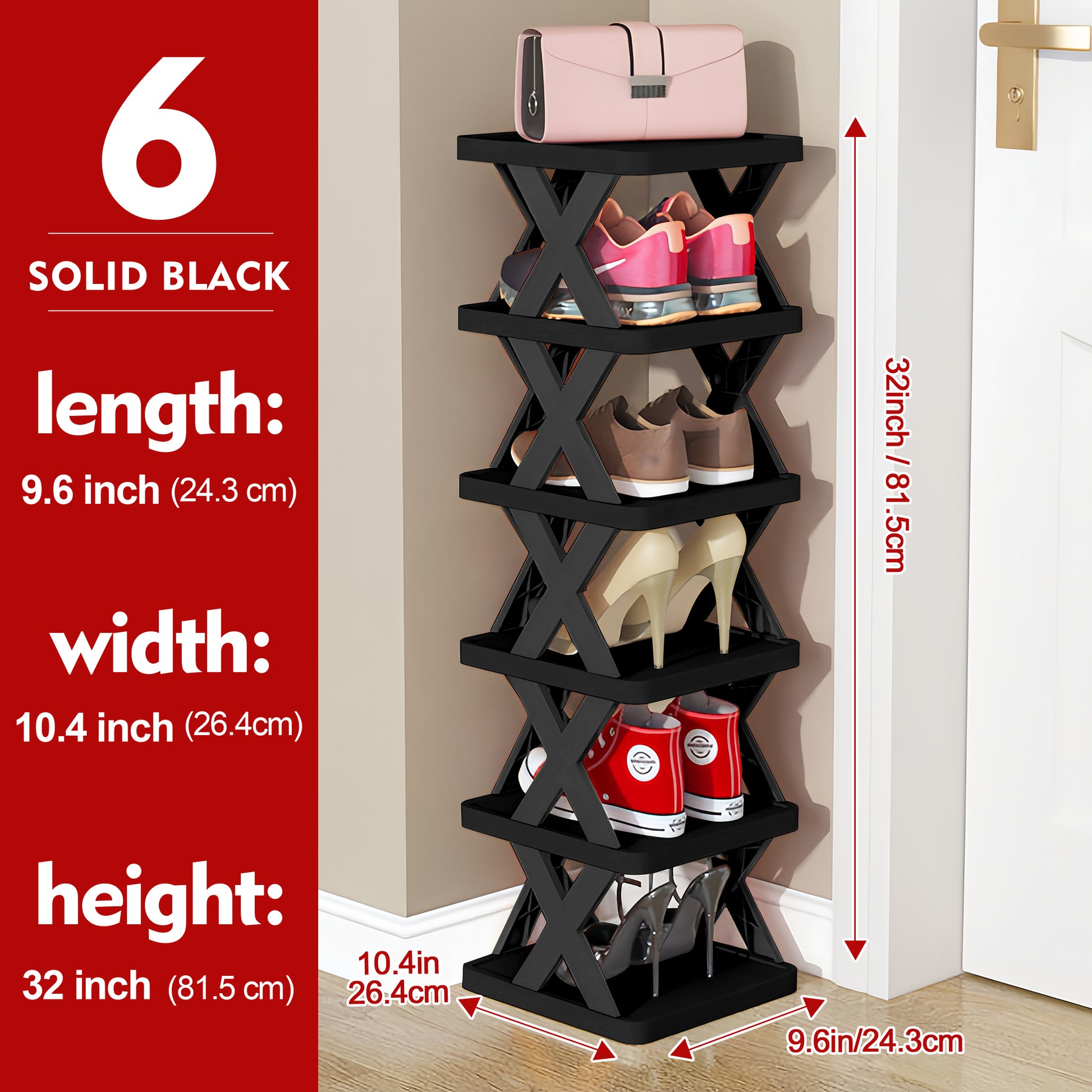 Shoe Rack shown in the 6 Tier - Solid Black option