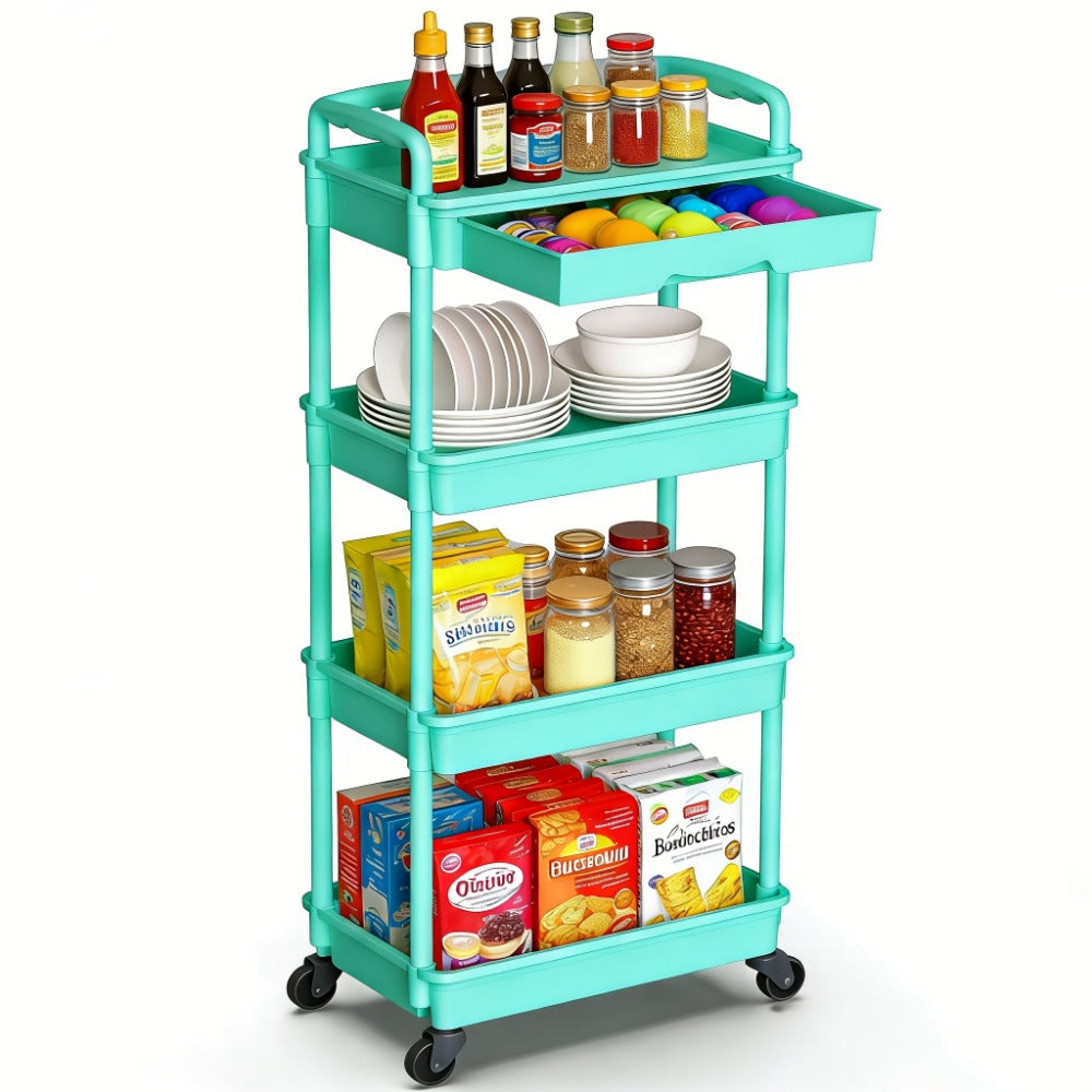 Multi-Tier Plastic Rolling Storage Cart with Storage Drawers for Living Room detail image - detail view 13