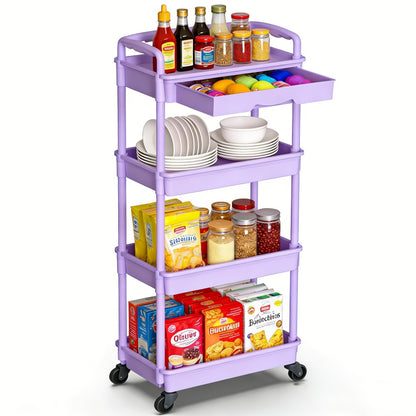 Multi-Tier Plastic Rolling Storage Cart with Storage Drawers for Living Room detail image - detail view 5
