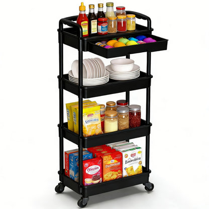 Multi-Tier Plastic Rolling Storage Cart with Storage Drawers for Living Room detail image - detail view 9