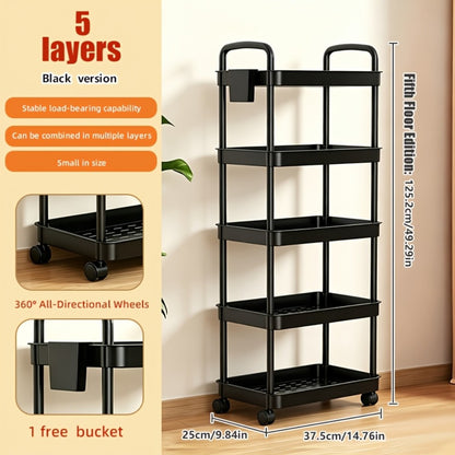 Multi-Tier Plastic Rolling Utility Cart with Carry Handle for Living Room detail image - detail view 4