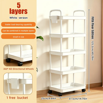 Multi-Tier Plastic Rolling Utility Cart with Carry Handle for Living Room detail image - detail view 7