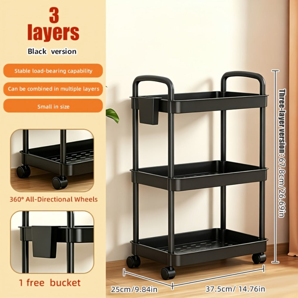 Multi-Tier Plastic Rolling Utility Cart with Carry Handle for Living Room detail image - detail view 9
