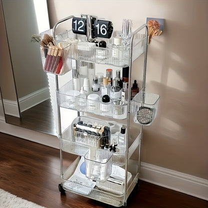 Storage Cart shown in the 4 Layers + 5 Hanging Baskets option