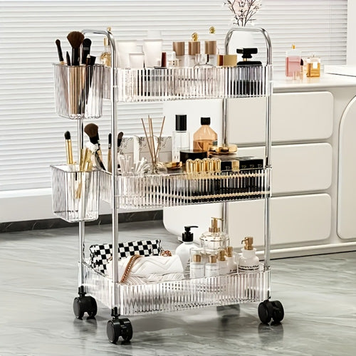 Storage Cart, Rolling with Hanging Baskets, 3 or 4 Tier Acrylic Transparent Utility Cart shown in the main product view