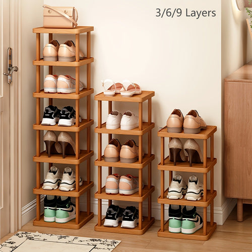 Shoe Rack, Stackable Bamboo 3/6/9 Tier - Slim Vertical Shoe Organizer for Entryway shown in the main product view