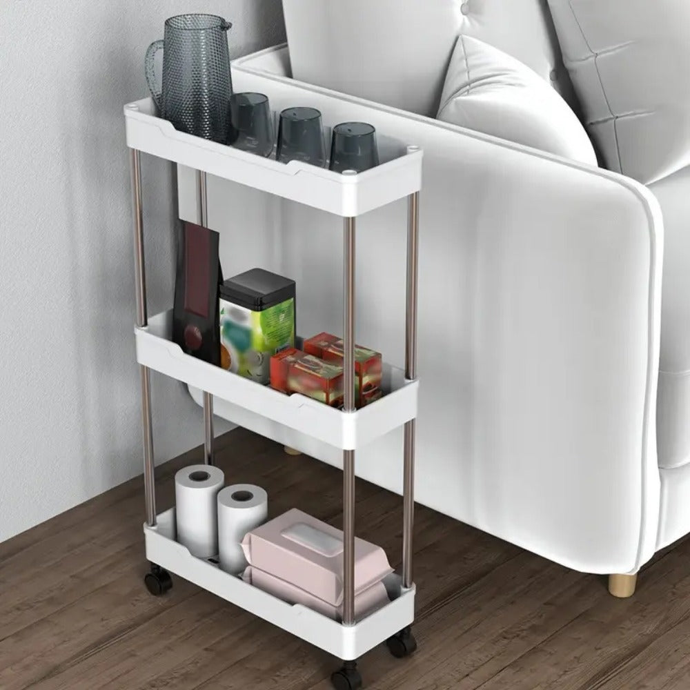 Storage Cart, Rolling 3 or 4 Tier Slim Shelving Unit with Wheels & Adjustable Shelves shown in the main product view