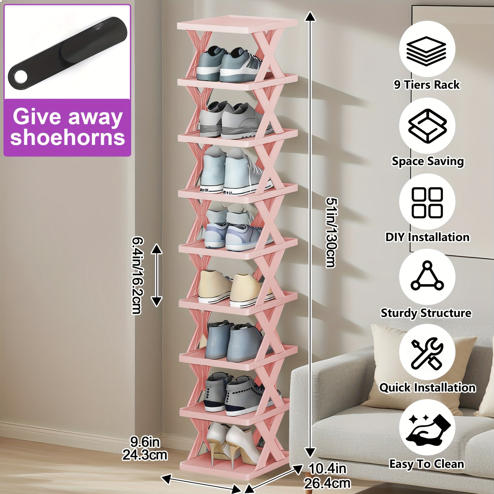Shoe Rack shown in the Pink 9 Layers option