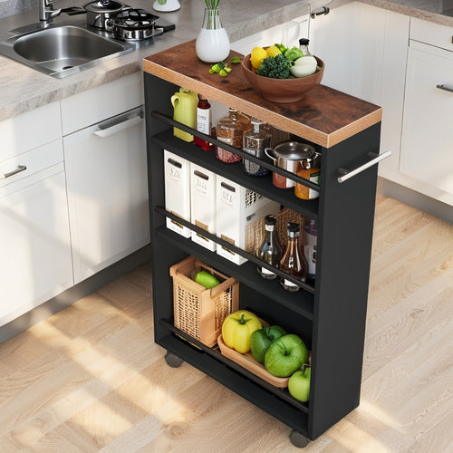 Slim Storage Cart, Slim Rolling Storage Cart with Slide Out Shelves Narrow Utility Cart on shown in the main product view