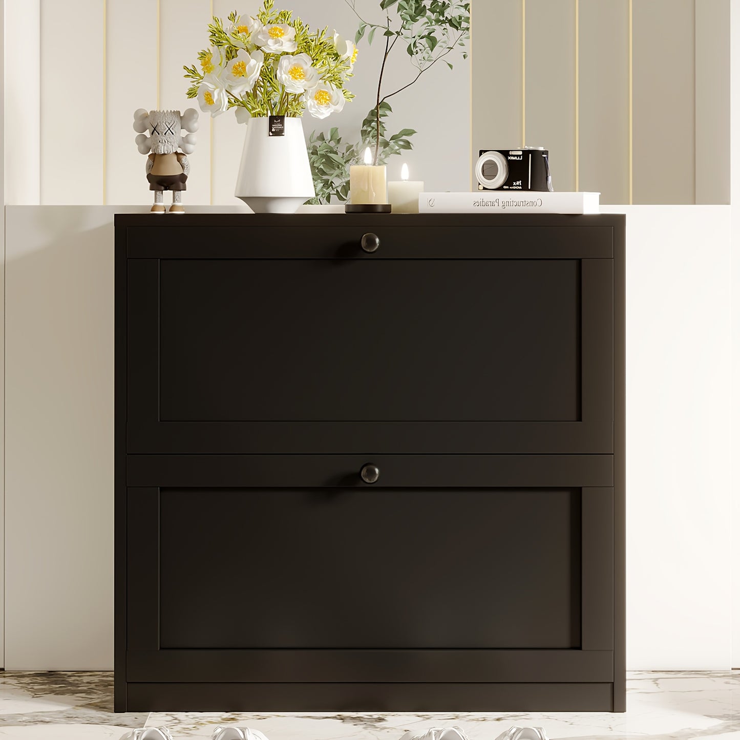Shoe Cabinets and Shoe Storage shown in the Black/2 Drawer option
