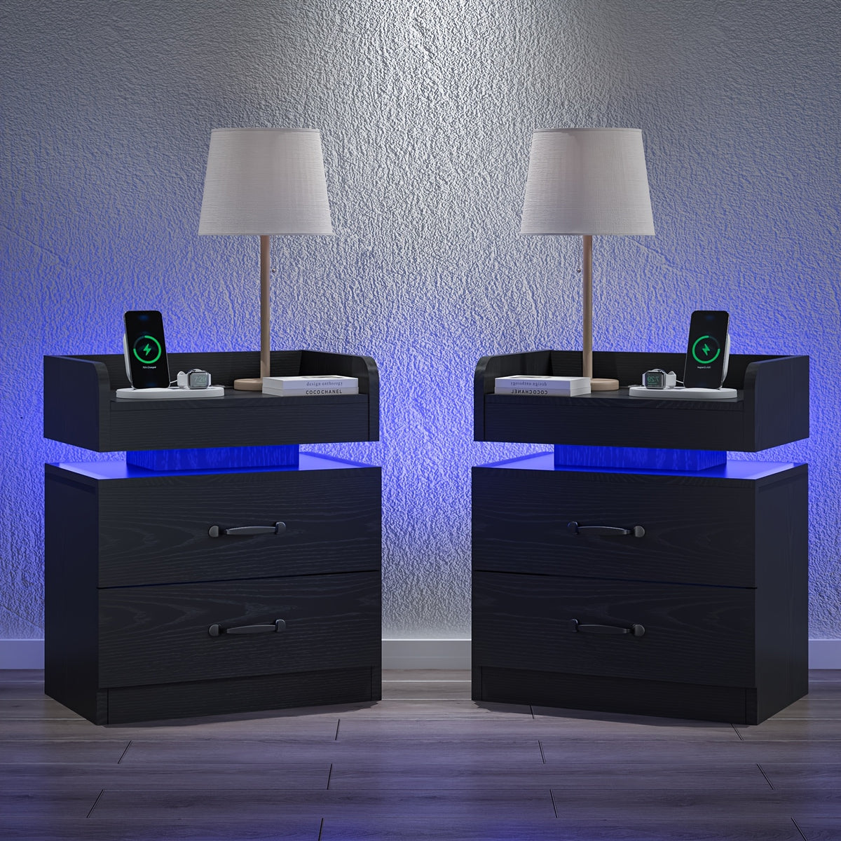 Nightstand shown in the Black, 2pcs/set option
