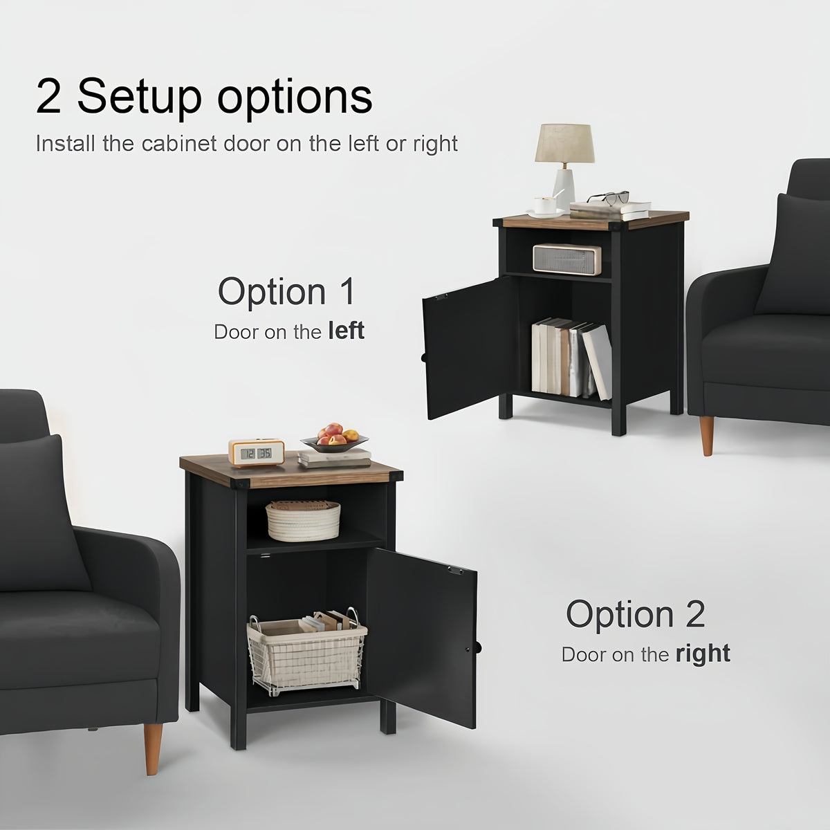Nightstand shown in the Black, 2 Packs option