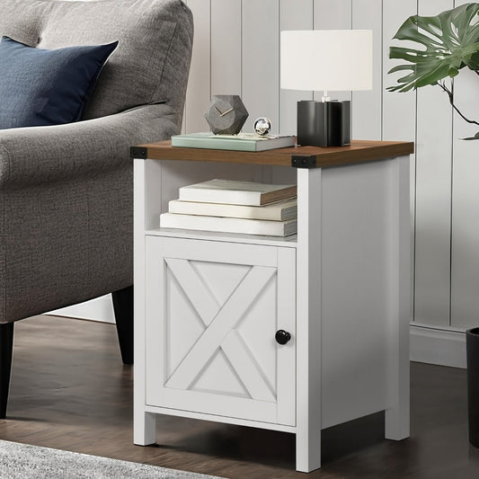 Nightstand, Farmhouse with Barn Door & Shelf, Rustic Modern Bedside Table End Table shown in the main product view