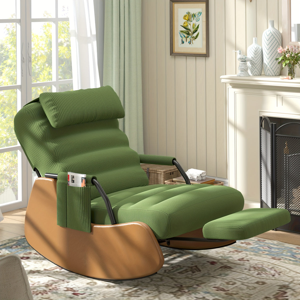 Nursery Glider Chair shown in the Green/Brown option