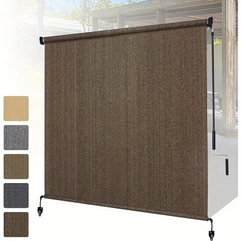 Outdoor Roller Shade shown in the Mocha, 7' wide X 8' drop option
