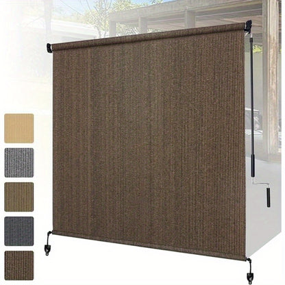 Outdoor Roller Shade shown in the Mocha, 7' wide X 8' drop option