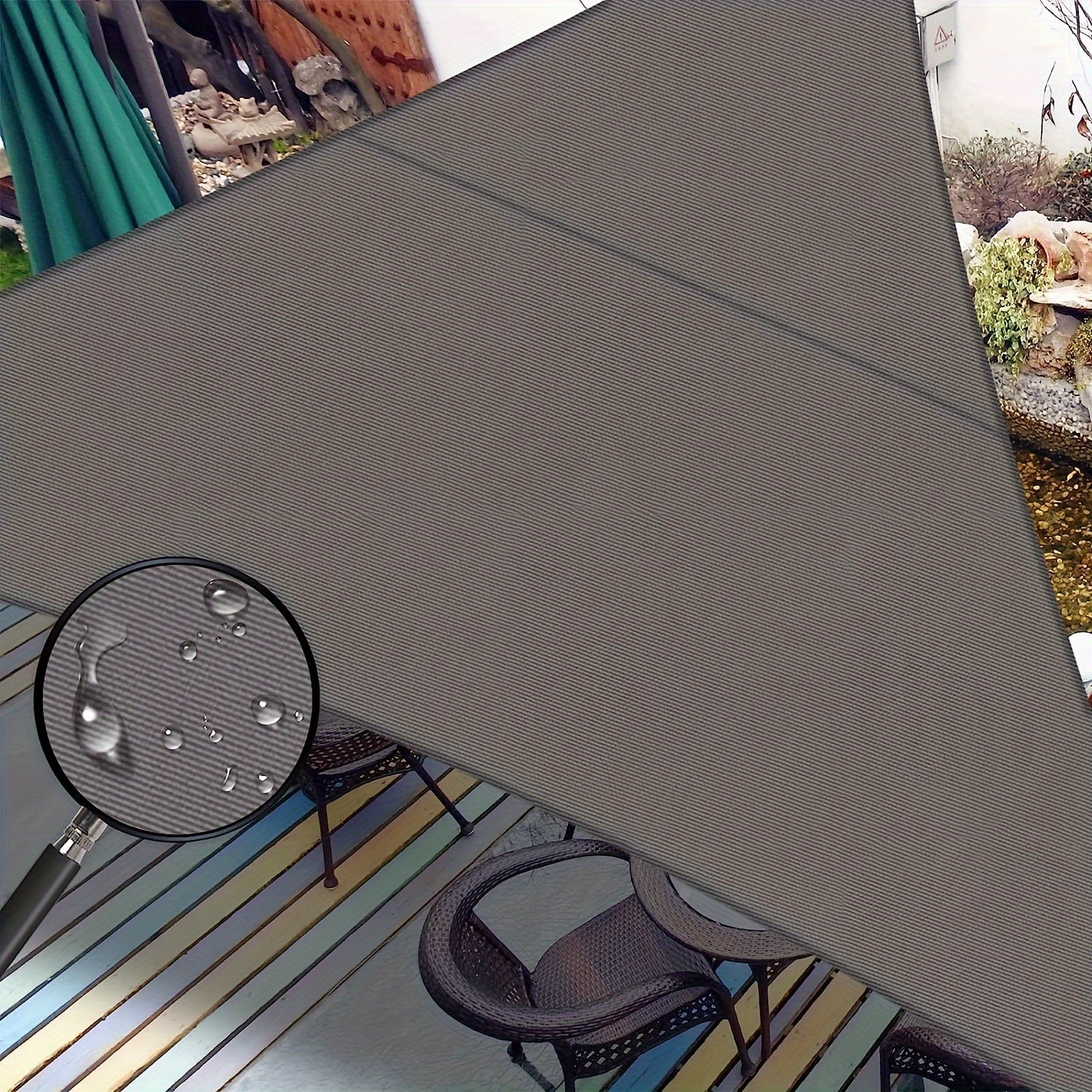Sun Shade Sail shown in the Charcoal, 16'x16'x16' option