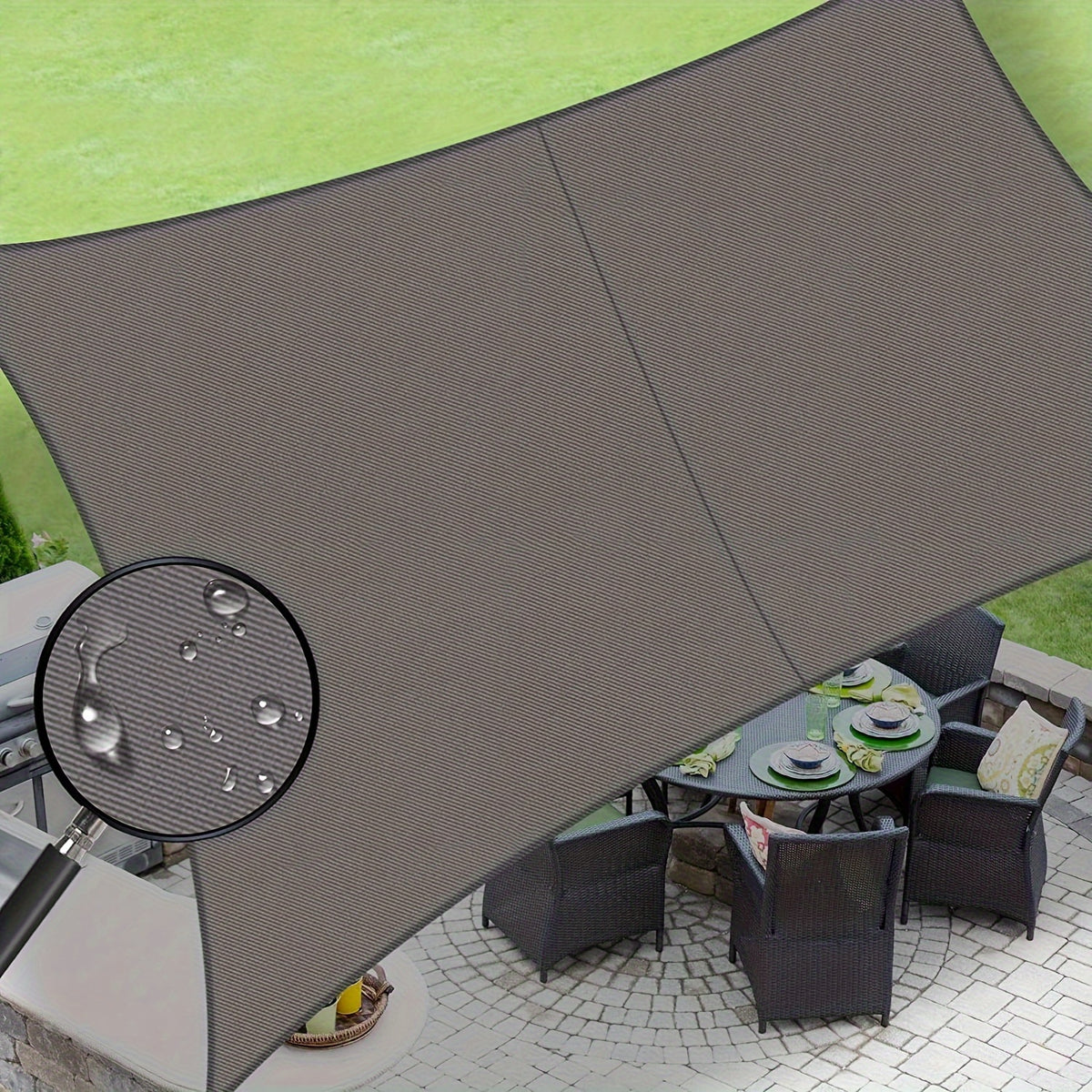 Sun Shade Sail shown in the Charcoal, 8'x10' option