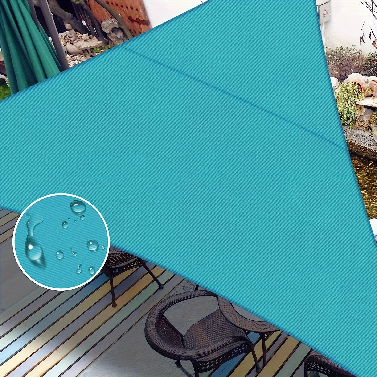 Sun Shade Sail shown in the Turquoise, 10'x10'x14' option