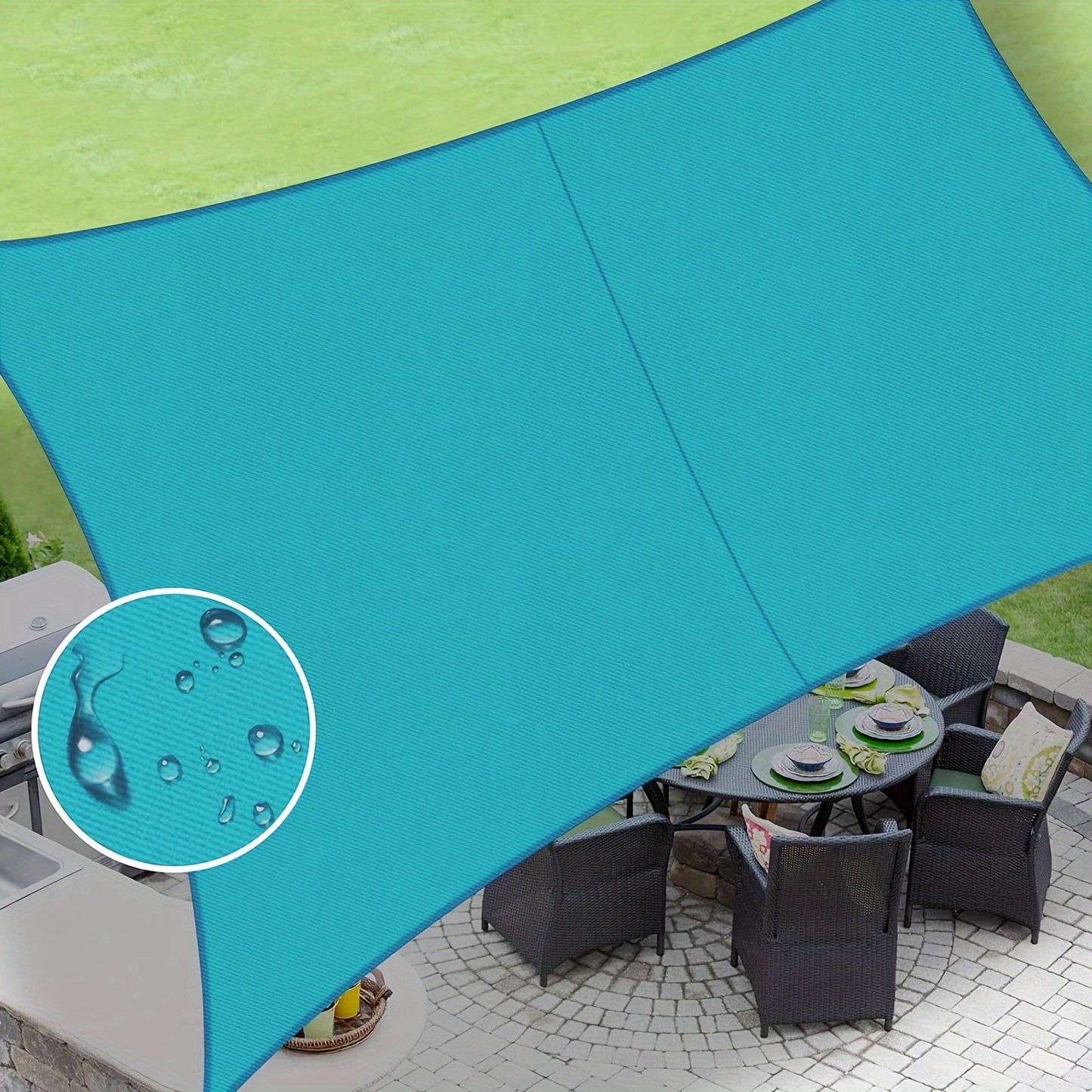 Sun Shade Sail shown in the Turquoise, 8'x10' option