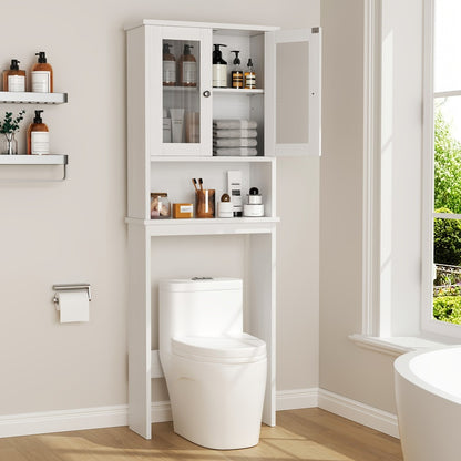Bathroom Storage Cabinet, Over the Toilet Storage Cabinet with Double Glass Doors & shown in the main product view
