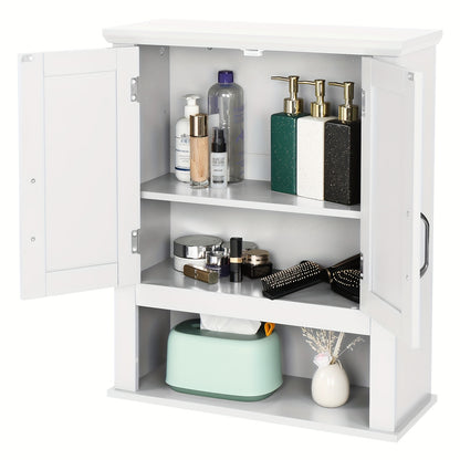 Over The Toilet Cabinet shown in the White, 8.5"D x 21"W x 25.2"H option